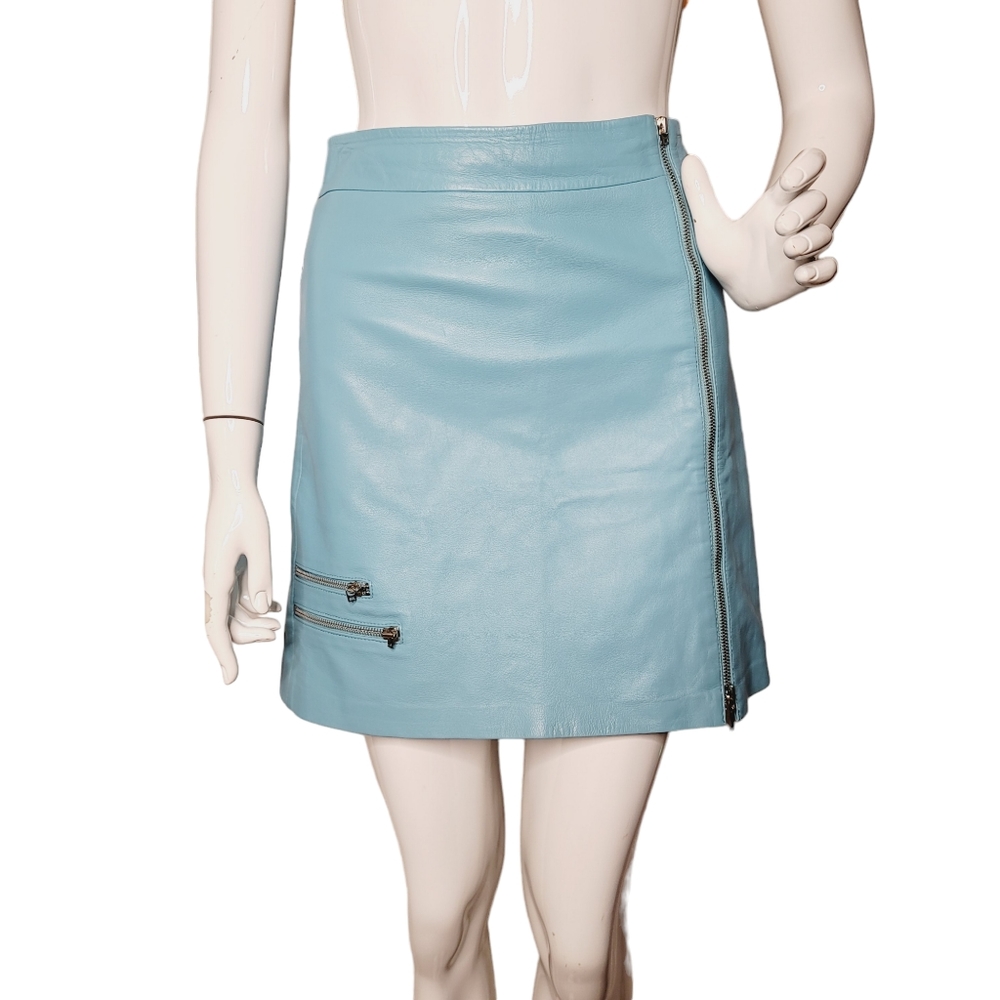 CACHE turquoise leather zipper skirt